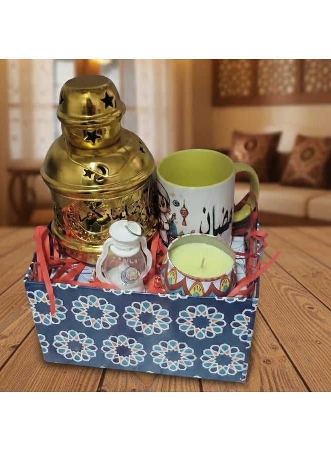 Ramadan Box + 4 Gifts (Golden Lantern + Scented Candle + Mug + Small Lantern Keychain) - Image 1